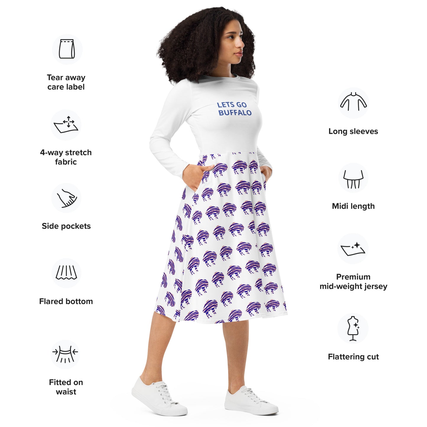 "Bills Love" long sleeve midi dress