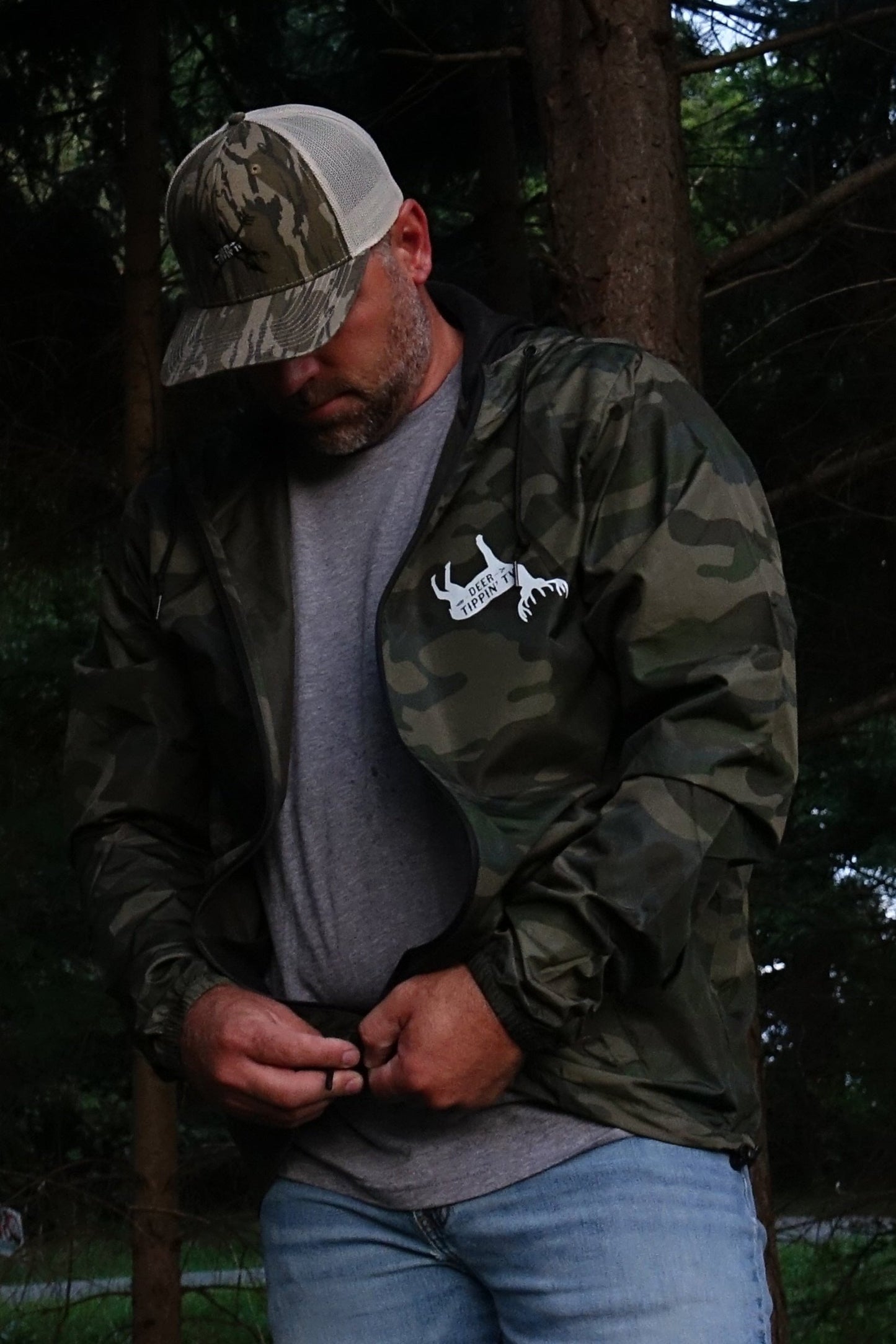 Light weight, water resistant windbreaker "Deer Tippin' TV"