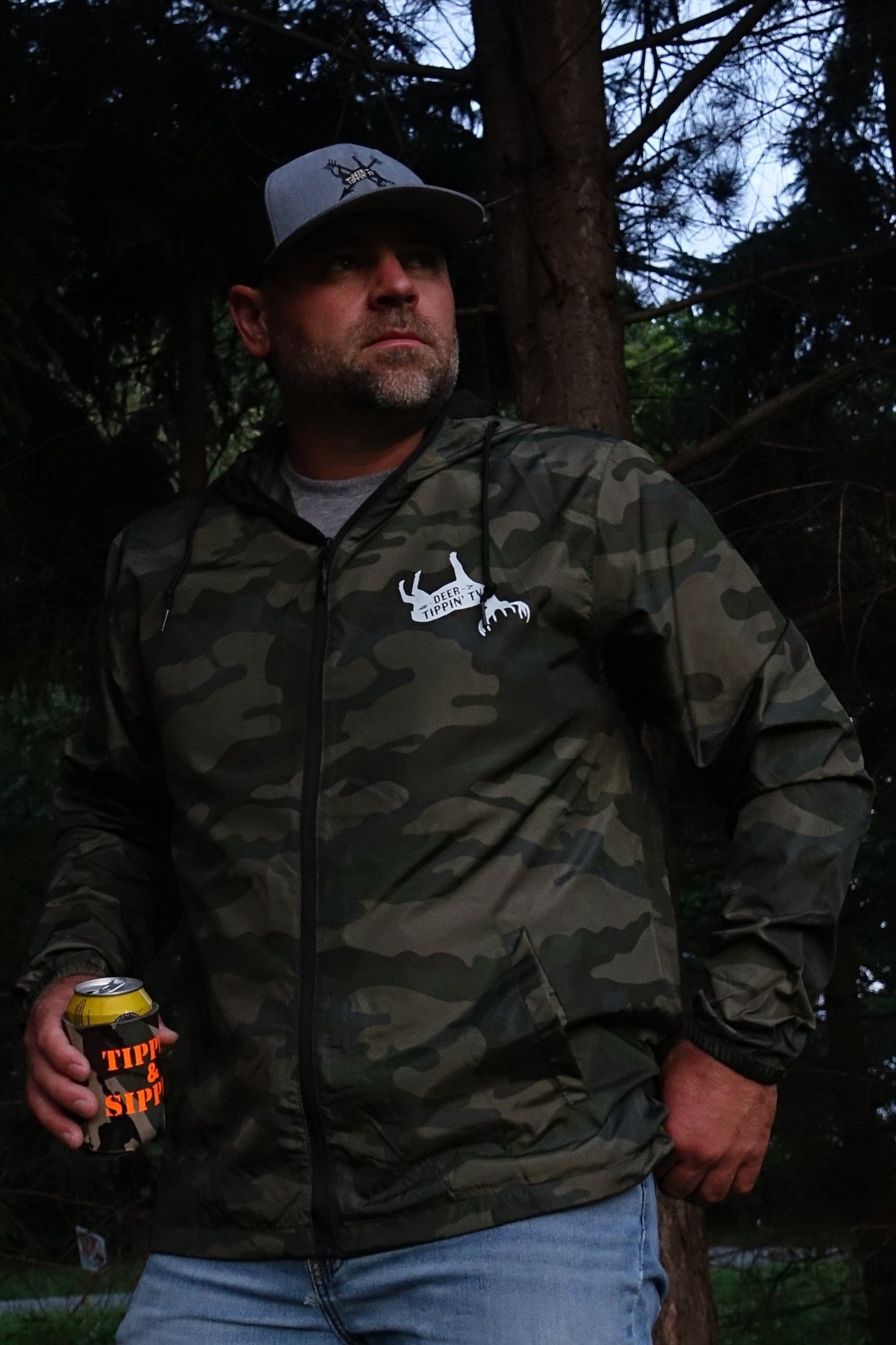 Light weight, water resistant windbreaker "Deer Tippin' TV"