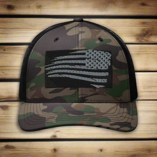 Camouflage "ragged flag" trucker hat