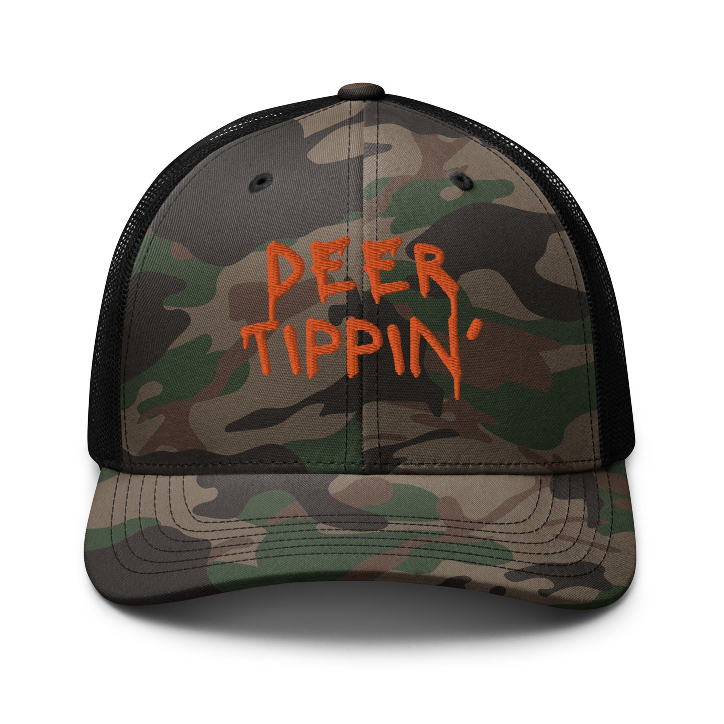 Camouflage trucker hat "deer tippin"