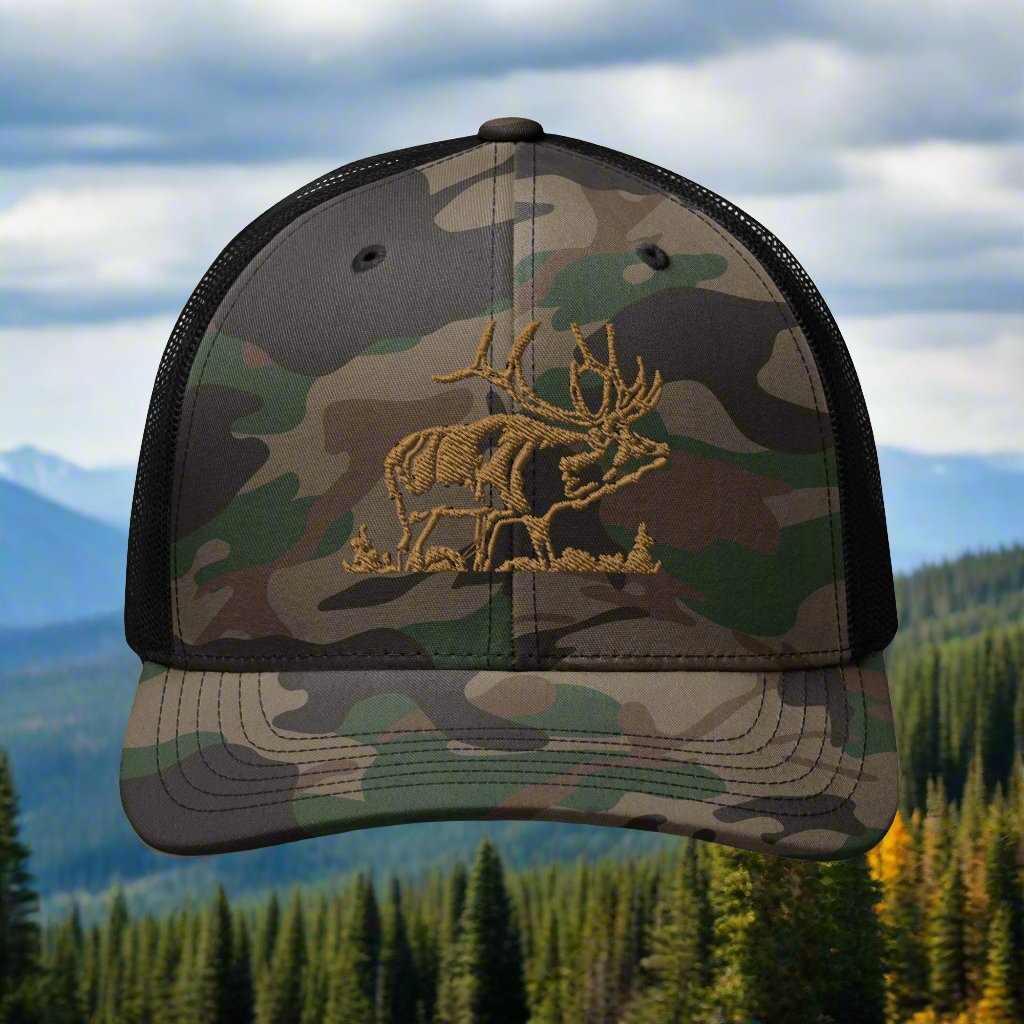 Camouflage trucker hat "Elk tippin"