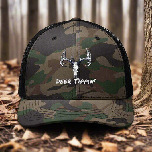 Deer Tippin' camo "Dead head" trucker hat