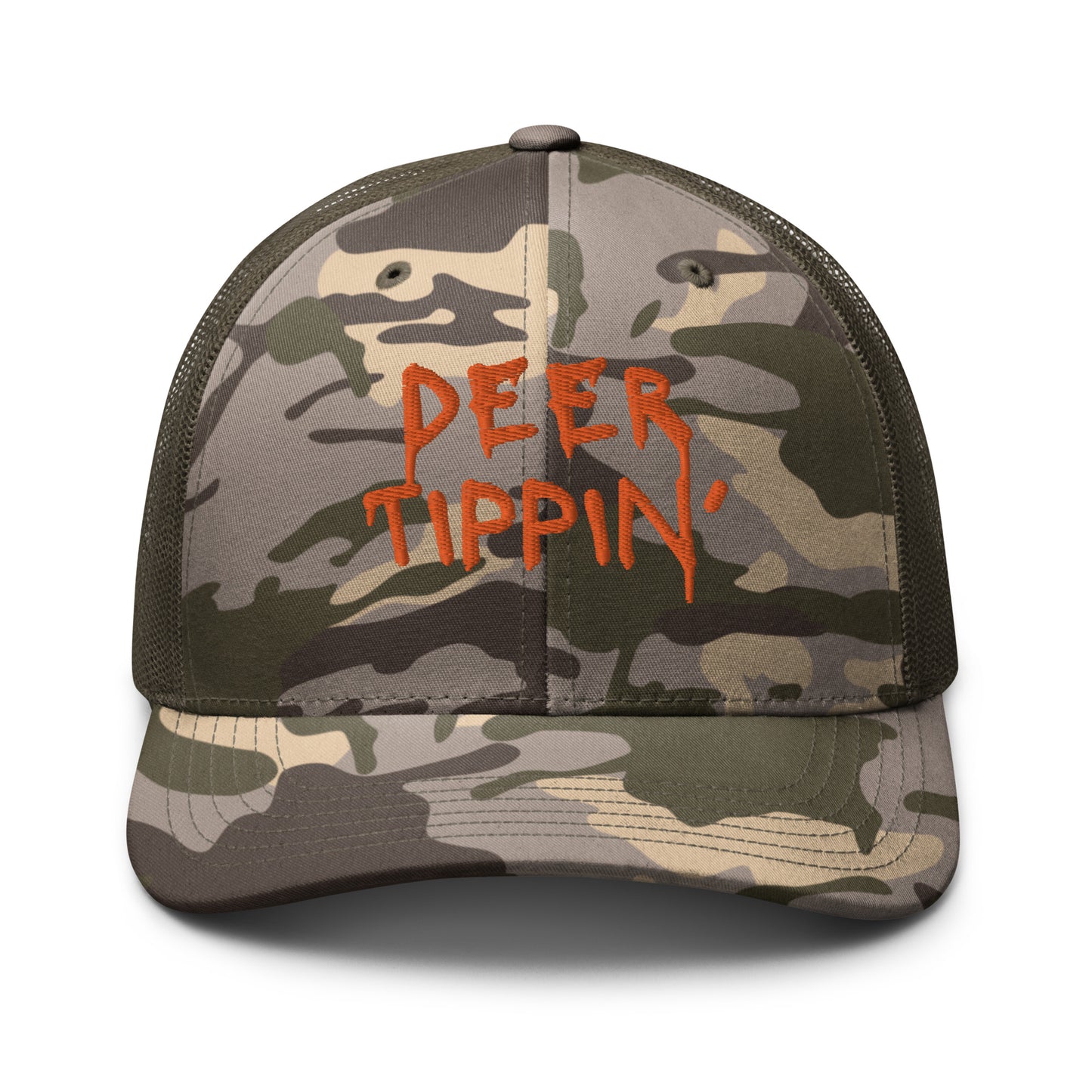 Camouflage trucker hat "deer tippin"