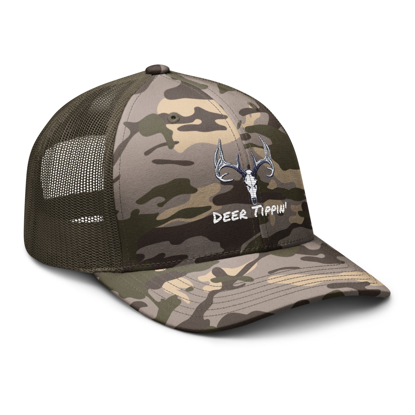 Deer Tippin' camo "Dead head" trucker hat